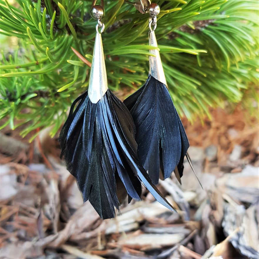 Zero Waste, Boho Earrings, Made Of Bird Feathers Zero Waste, Boho Earrings, Made Of Bird Feathers