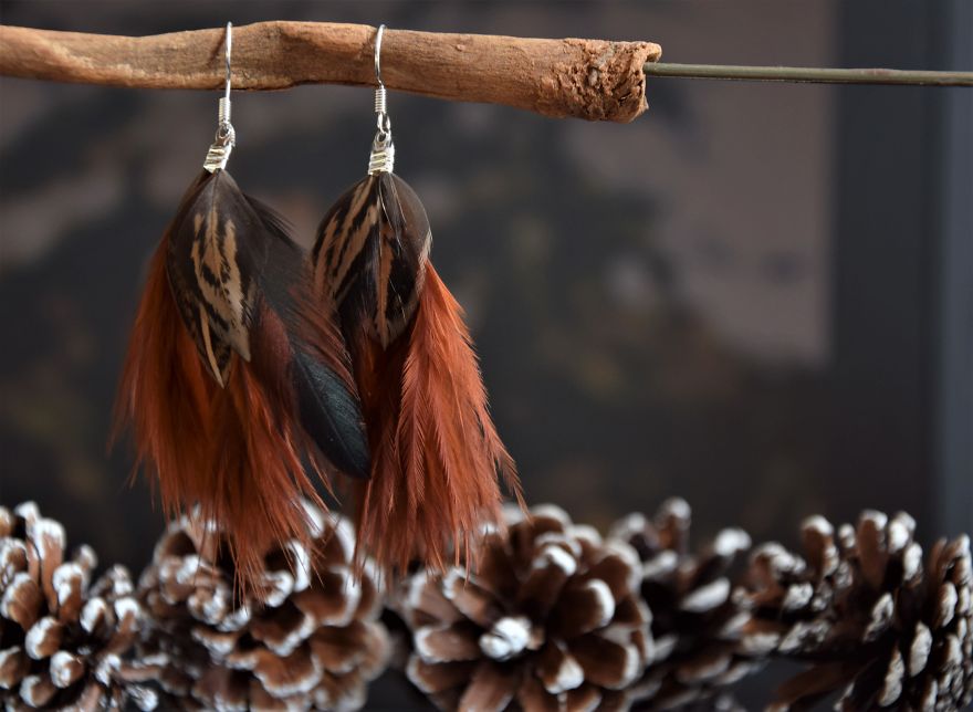 Zero Waste, Boho Earrings, Made Of Bird Feathers Zero Waste, Boho Earrings, Made Of Bird Feathers