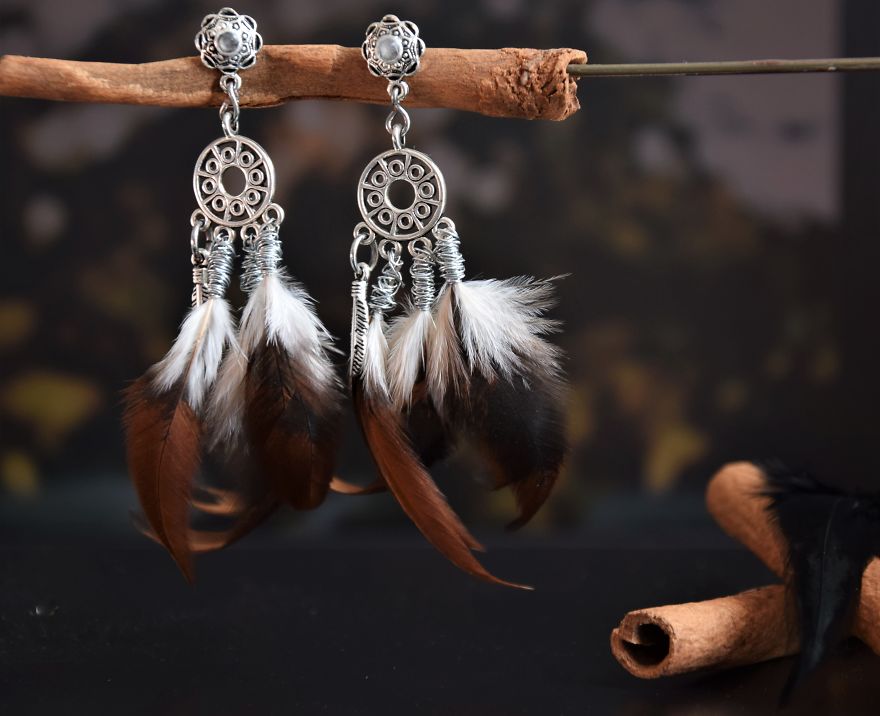 Zero Waste, Boho Earrings, Made Of Bird Feathers Zero Waste, Boho Earrings, Made Of Bird Feathers