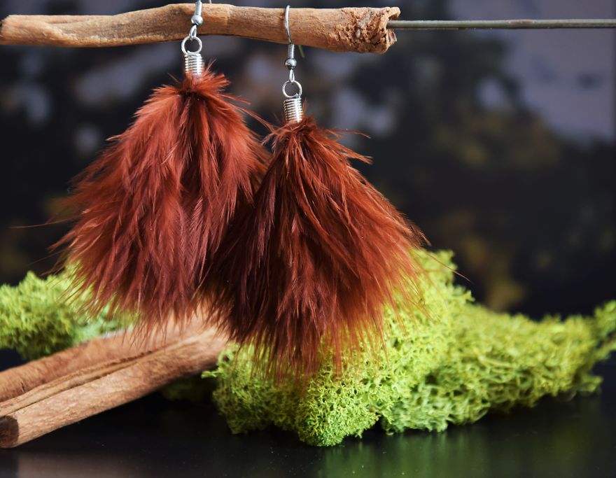 Zero Waste, Boho Earrings, Made Of Bird Feathers Zero Waste, Boho Earrings, Made Of Bird Feathers