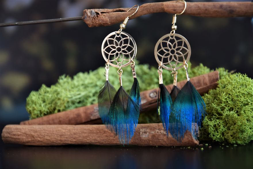 Zero Waste, Boho Earrings, Made Of Bird Feathers Zero Waste, Boho Earrings, Made Of Bird Feathers