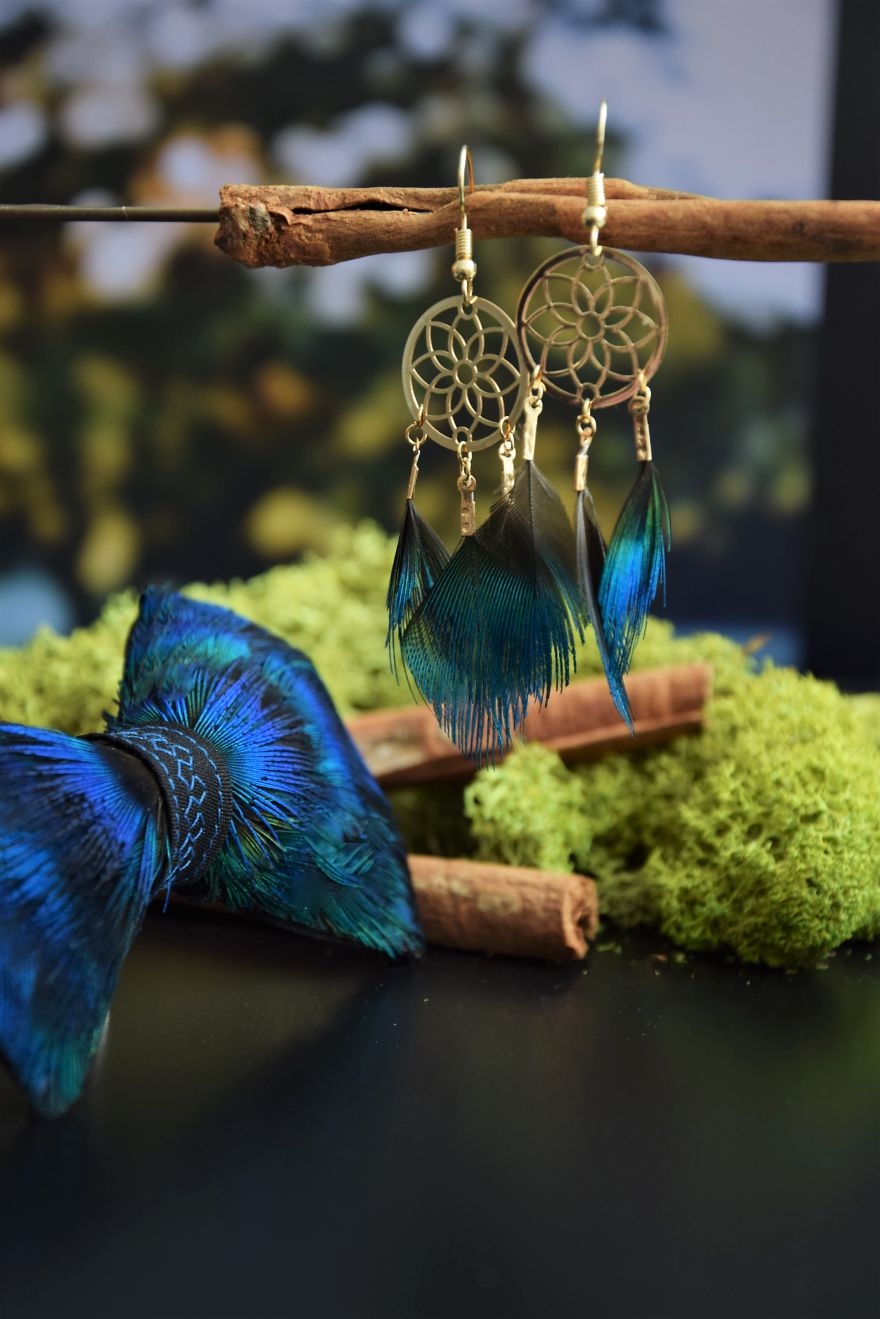 Zero Waste, Boho Earrings, Made Of Bird Feathers Zero Waste, Boho Earrings, Made Of Bird Feathers