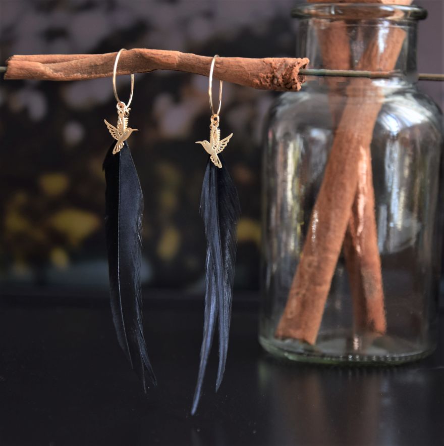 Zero Waste, Boho Earrings, Made Of Bird Feathers Zero Waste, Boho Earrings, Made Of Bird Feathers