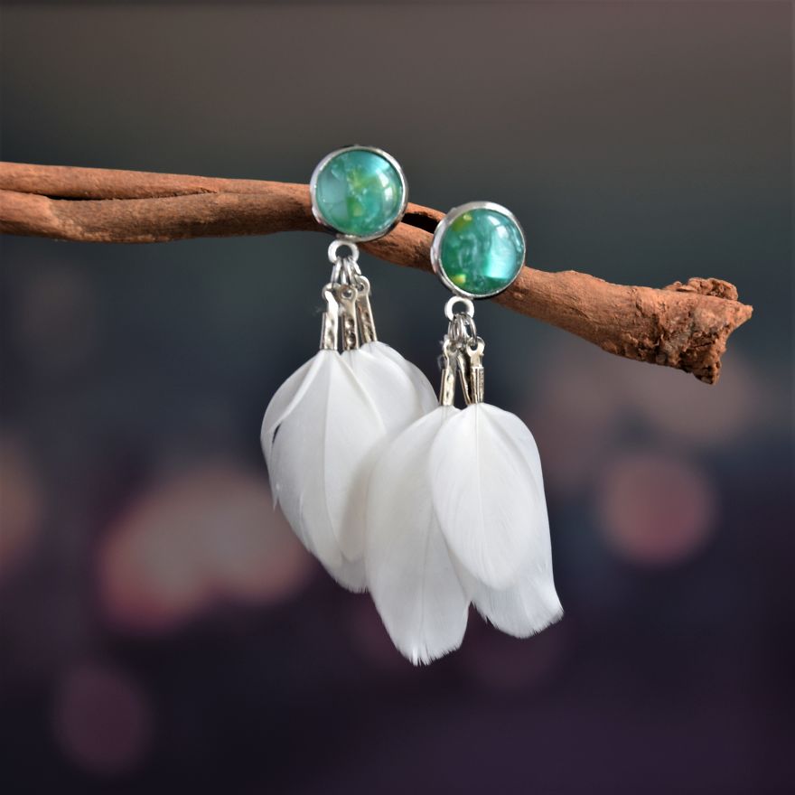 Zero Waste, Boho Earrings, Made Of Bird Feathers Zero Waste, Boho Earrings, Made Of Bird Feathers