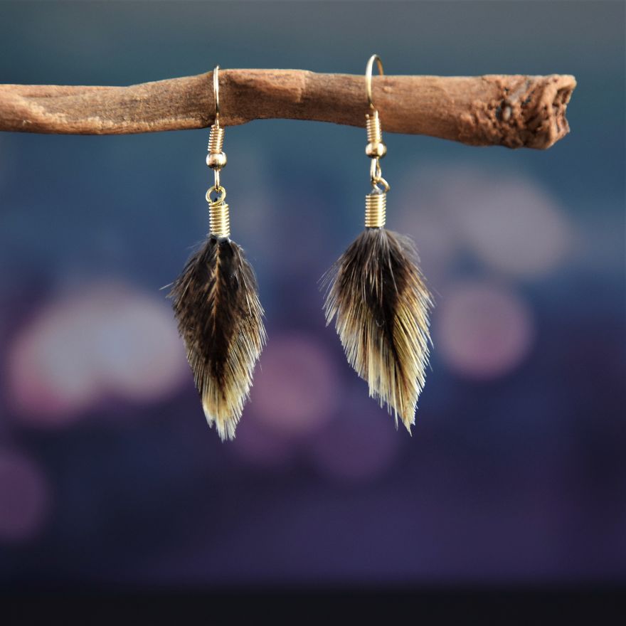 Zero Waste, Boho Earrings, Made Of Bird Feathers Zero Waste, Boho Earrings, Made Of Bird Feathers