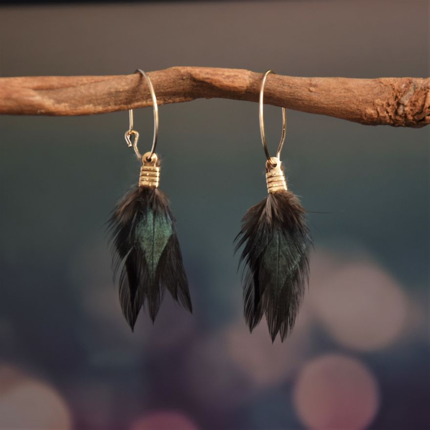 Zero Waste, Boho Earrings, Made Of Bird Feathers Zero Waste, Boho Earrings, Made Of Bird Feathers