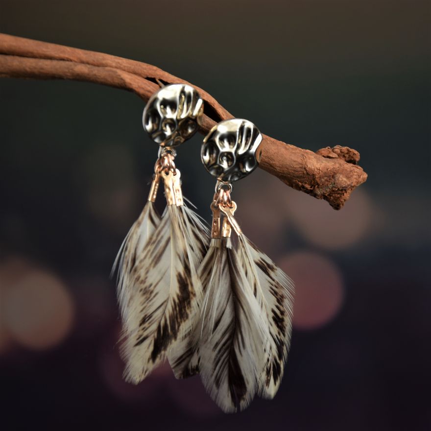 Zero Waste, Boho Earrings, Made Of Bird Feathers Zero Waste, Boho Earrings, Made Of Bird Feathers