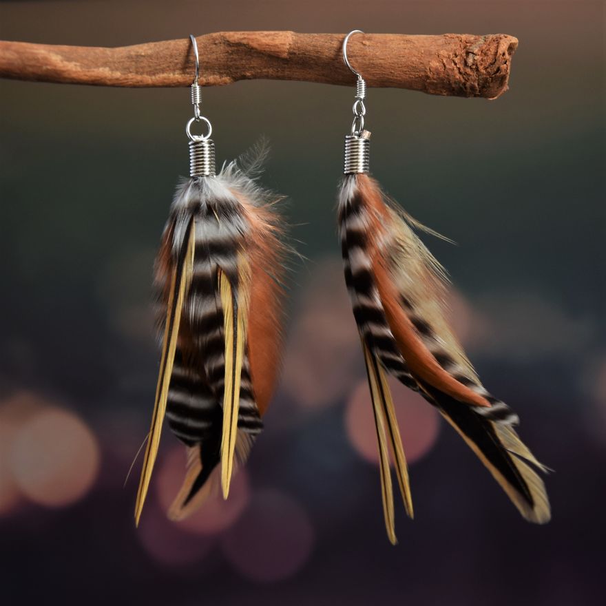 Zero Waste, Boho Earrings, Made Of Bird Feathers Zero Waste, Boho Earrings, Made Of Bird Feathers
