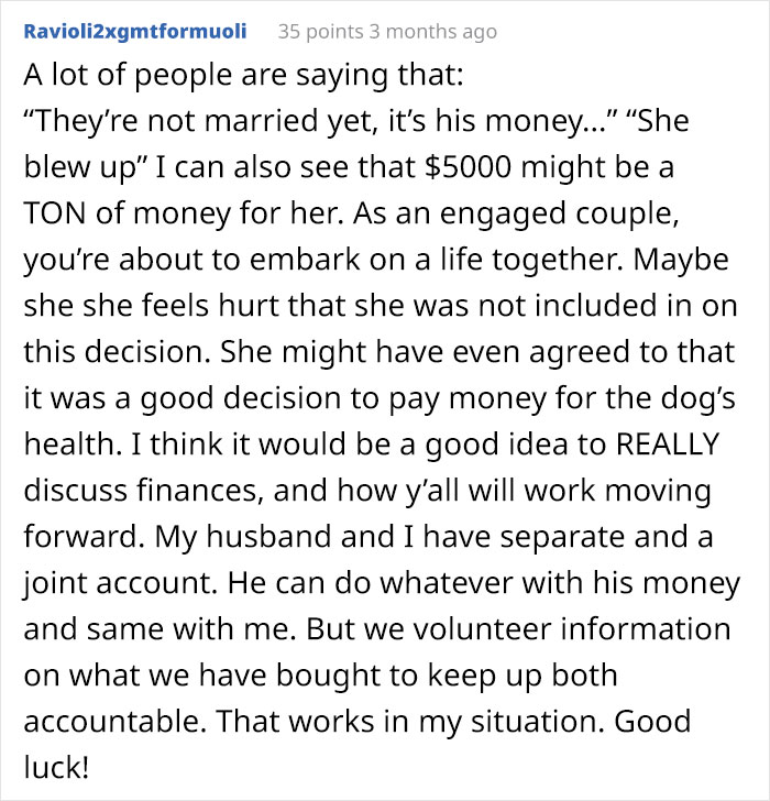 "My Fiancée Isn’t Speaking To Me After I Used 'Our' Money To Help My Dog"