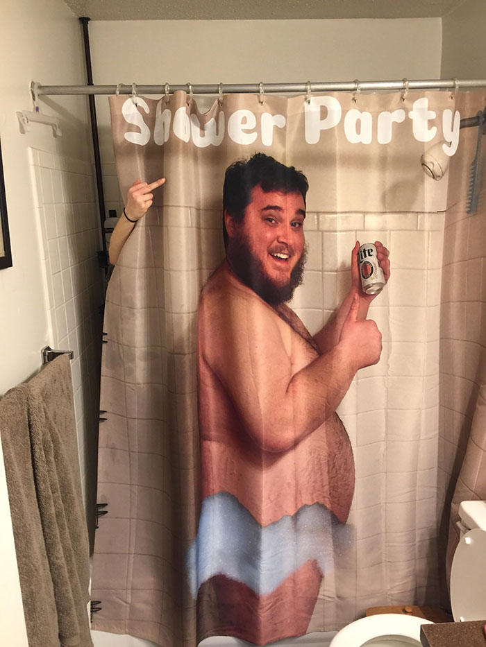 I Made My Wife A Shower Curtain Of Me Drinking A Beer In The Shower. She Wasn't Impressed