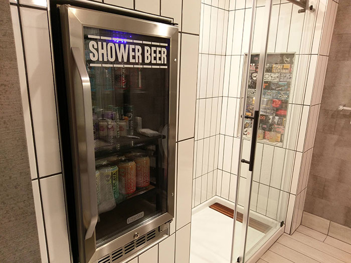The Hotel I Stayed At Last Weekend Has A 'Shower Beer' Fridge By The Shower