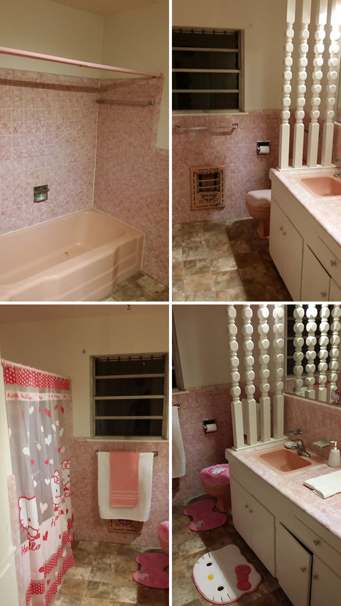 This Is My Bathroom That Came With The House. Being A 35-Year-Old Man, Naturally The Answer To My Problem Was... Hello Kitty