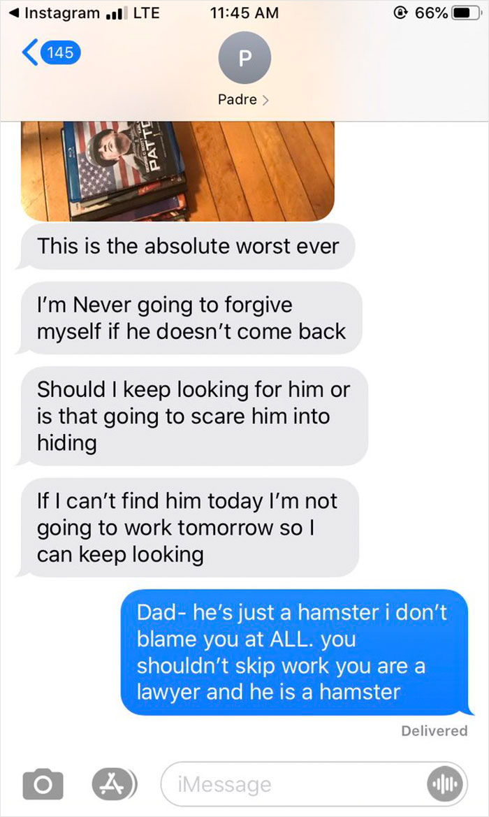 Dad Loses Daughter's Hamster, And His Freak-Out Texts Reveal How Pure His Heart Really Is