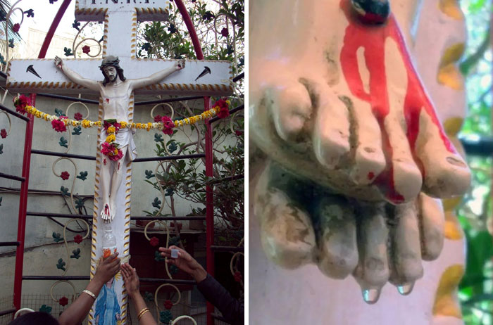 A Statue Of Jesus In India Mysteriously Began Dripping Water From Its Toes. Worshippers Started Collecting It And Drinking It Believing It Was Holy. The Source Of The Water Was Later Found To Be Clogged Pipes