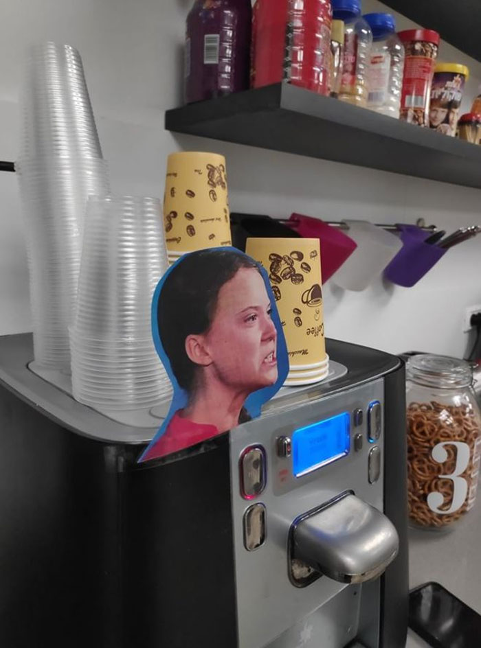 Office Workers Are Being Deterred From Using Plastic By These Photos Of Greta Thunberg