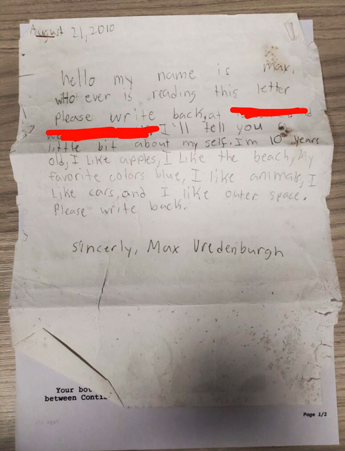 10-Year-Old Decides To Send A Message In A Bottle, And Is Surprised To Receive This Letter 9 Years Later
