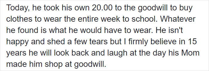 13-Year-Old Feels 'Entitled' And Makes Fun Of Poor Kids, Mom Makes Him Wear Goodwill For A Week