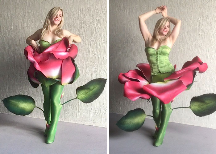 Woman Uses Foam And Toilet Seat Hinges To Create A Moving Rose Costume