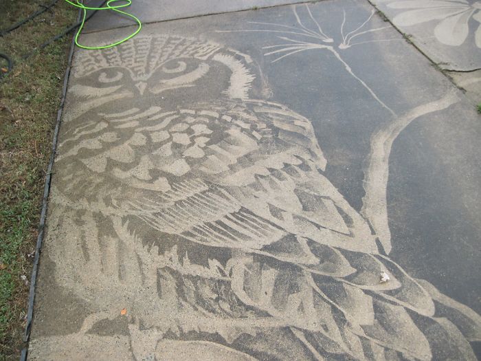 Woman Uses The Power Washer She Got As A Birthday Gift To Unleash Her Creative Potential