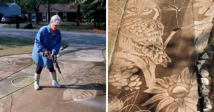 Woman Uses The Power Washer She Got As A Birthday Gift To Unleash Her Creative Potential