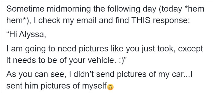 Woman Sends Pics Of Herself Instead Of Her Car To An Insurance Guy, And Over 50k People Find It Hilarious