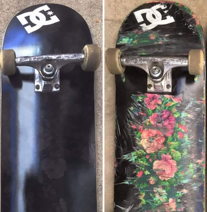 This Skateboard Has Artwork Underneath The Original Layer Of Paint