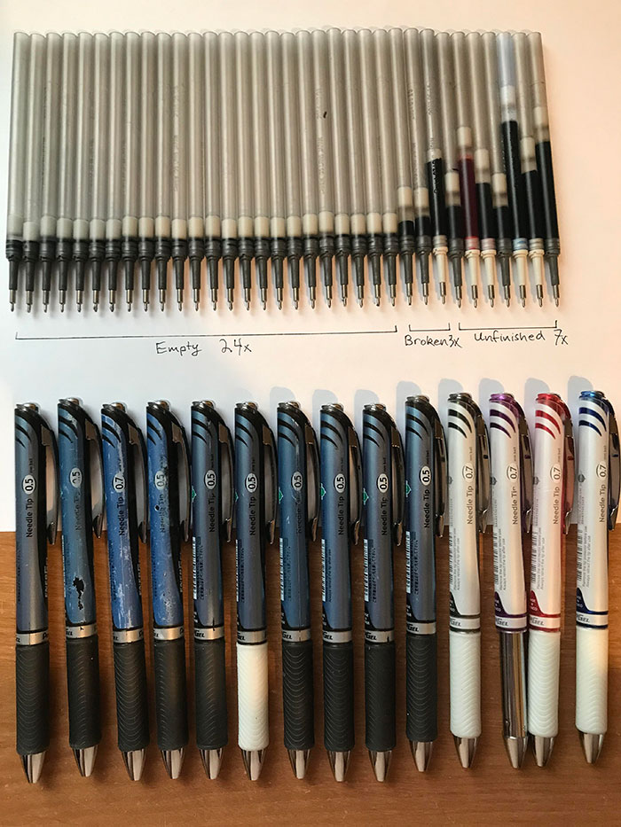 Todos los bolígrafos usados en mis 4 años de estudiante universitario