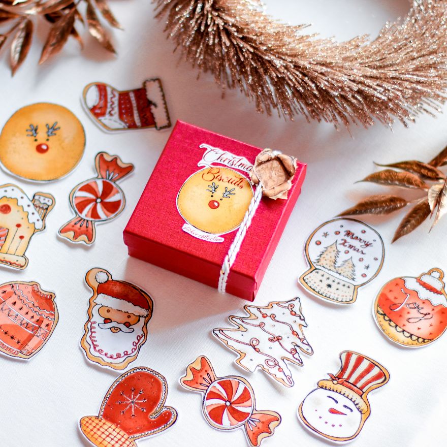 I Made These Boxes With Cute Xmas Biscuit Stickers