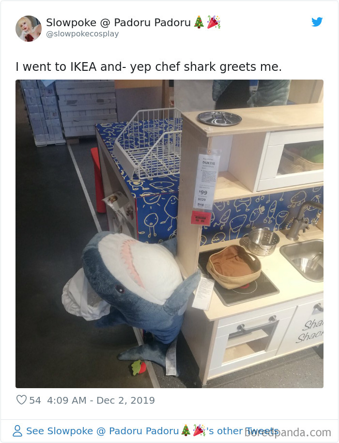 22 Times IKEA Customers Spotted Shark Plushies "Doing Human Things" At Their Stores