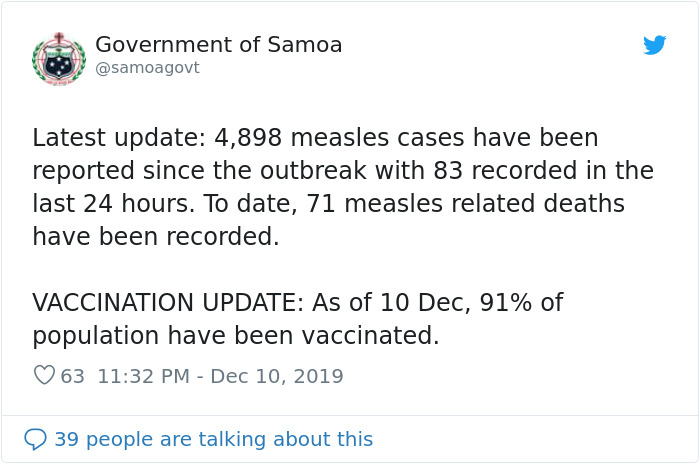 Anti-Vaxx Woman Blames The Government After Samoa’s Measles Outbreak Kills 71 People