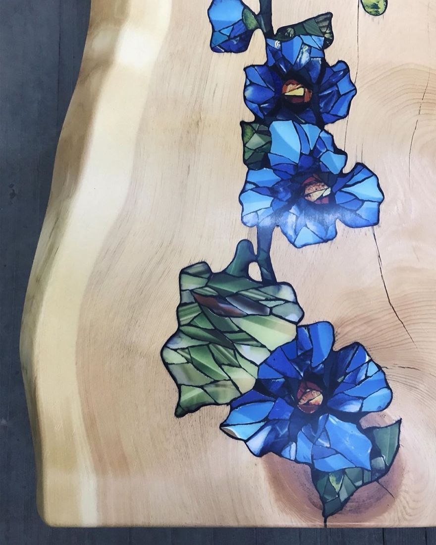 I Create Slab Wood With Intricate Floral Designs On It