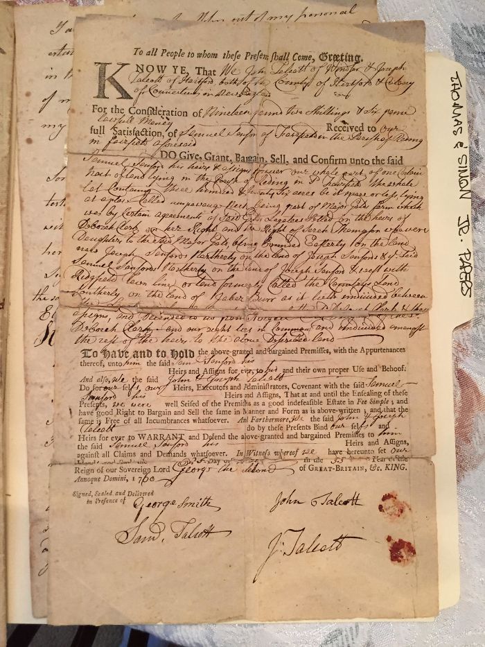 Found An Estate Sale This Weekend. 1760 Land Deed And Refers To Connecticut As A Colony