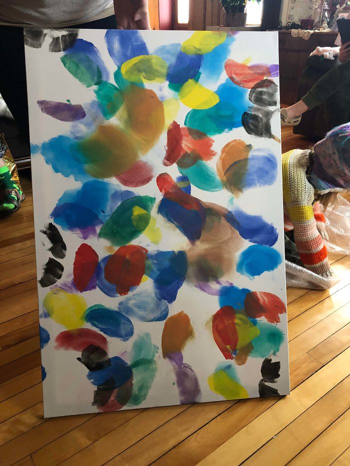 I Asked For Art For My New Apartment This Christmas. May I Present “Butterflies”, A Painting From My Nieces Made Entirely With Their Butt Cheeks. Lovely