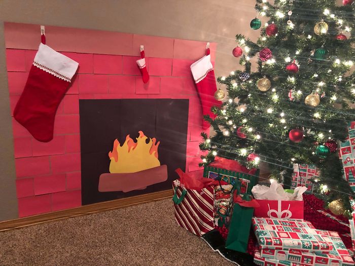 We Didn’t Have A Fireplace To Hang Our Stockings So We Made One