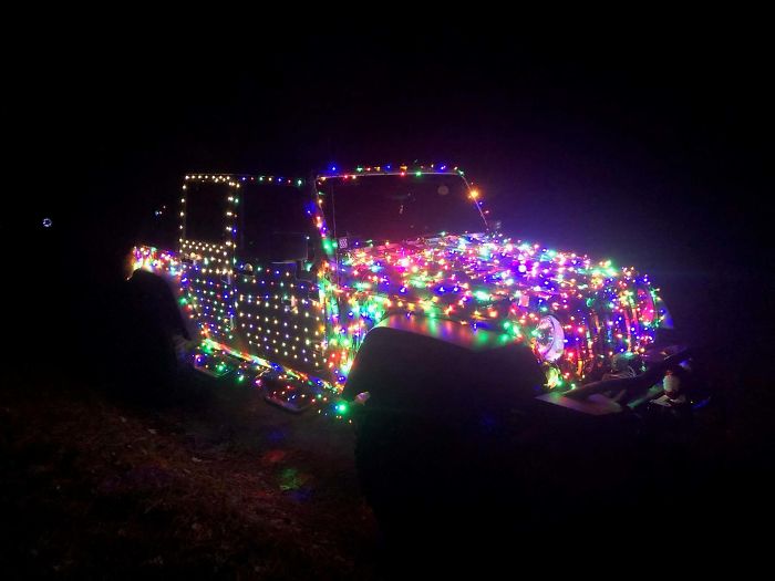 My Uncle Wired ~1000 Christmas Lights To His Jeep To Prep For A Christmas Party