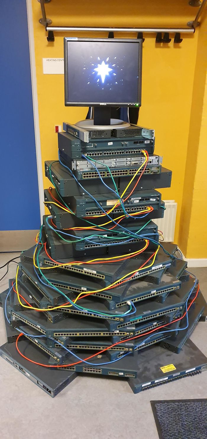 I Wanted To Make The It Department More Cheerful, So I Made This "Tree" To Help Celebrate