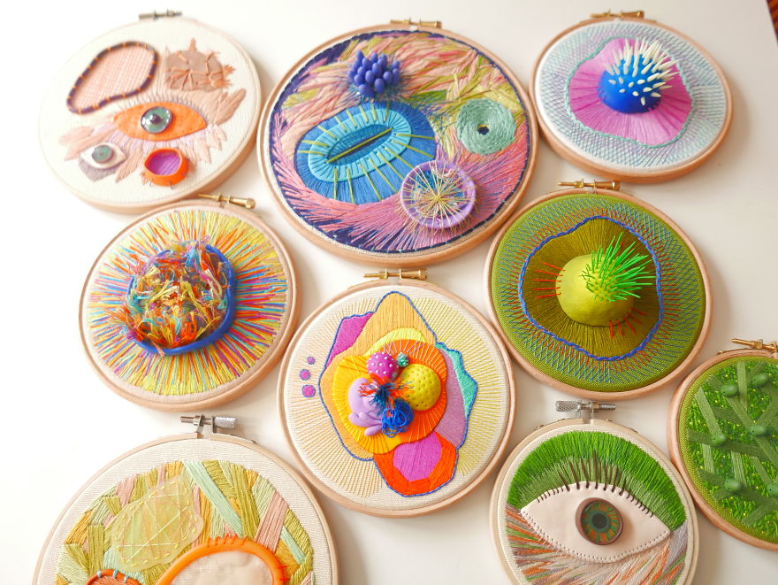 Artist Breaks All Embroidery Rules And Stitches Clay On Wooden Hoops The Outcome Is Mind Blowing!