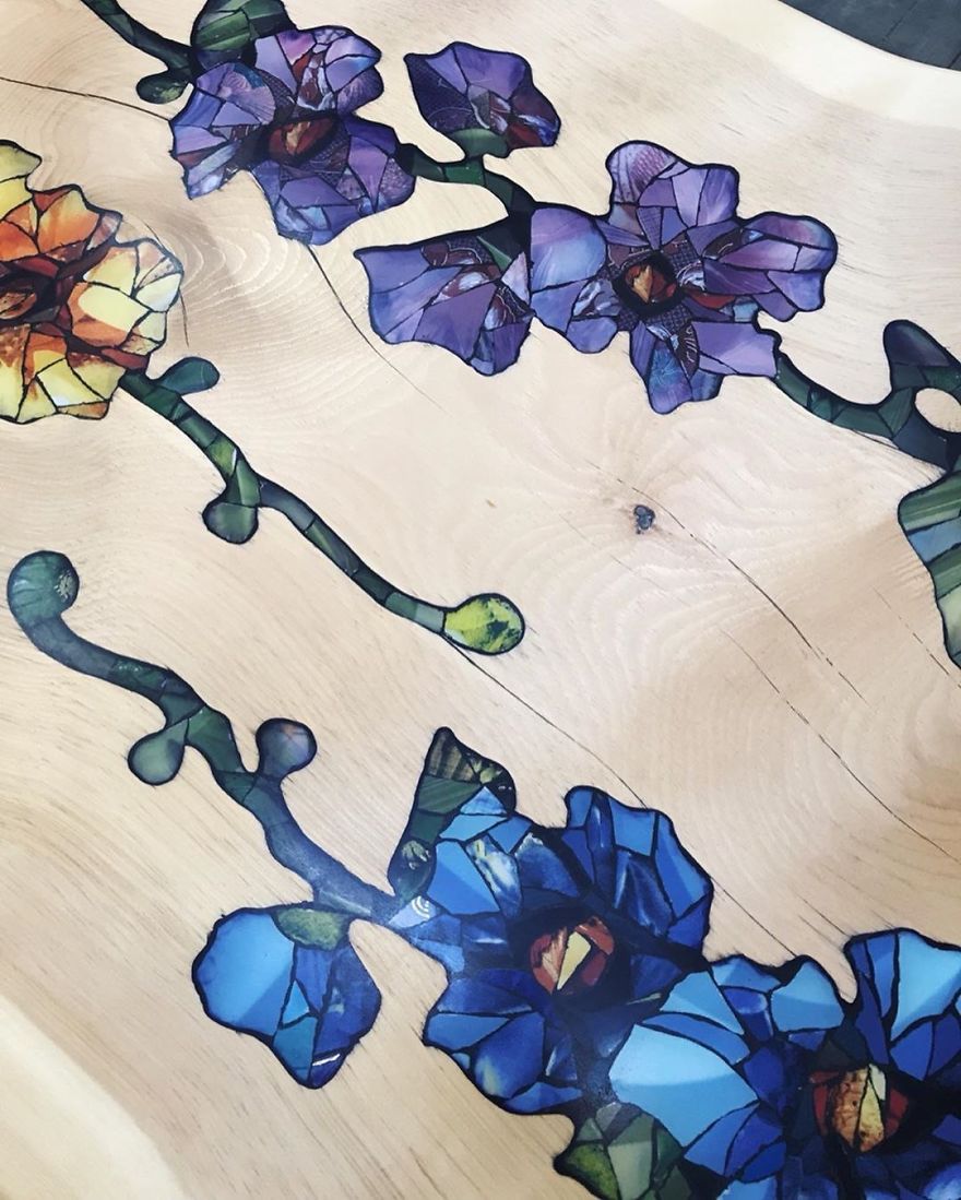 I Create Slab Wood With Intricate Floral Designs On It