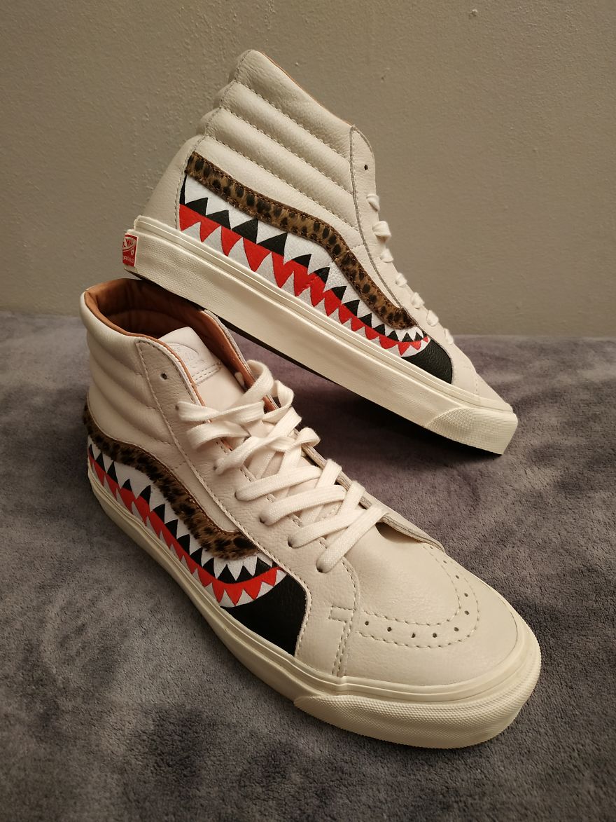 Shark Custom On Vans Leather Sneakers