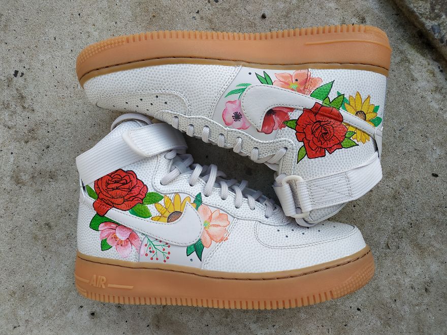 Flowers On Nike Sneakers, Leather