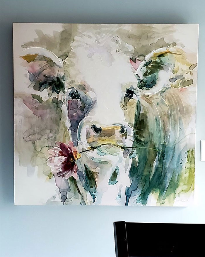 I Bought A Painting Of What I Thought Was A Flower In A Pond At The Goodwill In Glendora, CA And Hung It Up. Only My Husband Fixed It It's A Cow