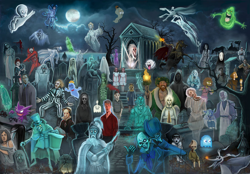I Drew A Poster That Depicts Over 60 Ghosts And Characters In One Image