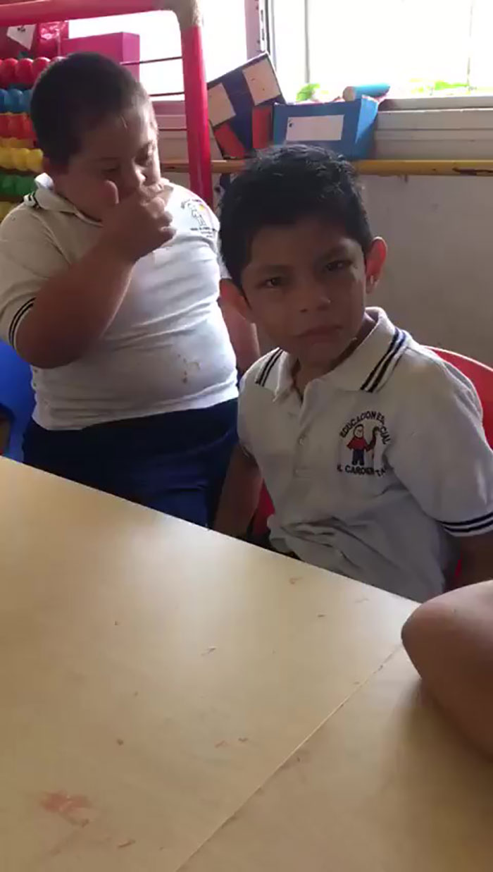 Video Of Boy With Down’s Syndrome Comforting Classmate With Autism Goes Viral For The Right Reasons