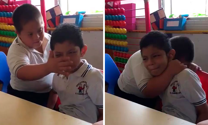 Video Of Boy With Down’s Syndrome Comforting Classmate With Autism Goes Viral For The Right Reasons