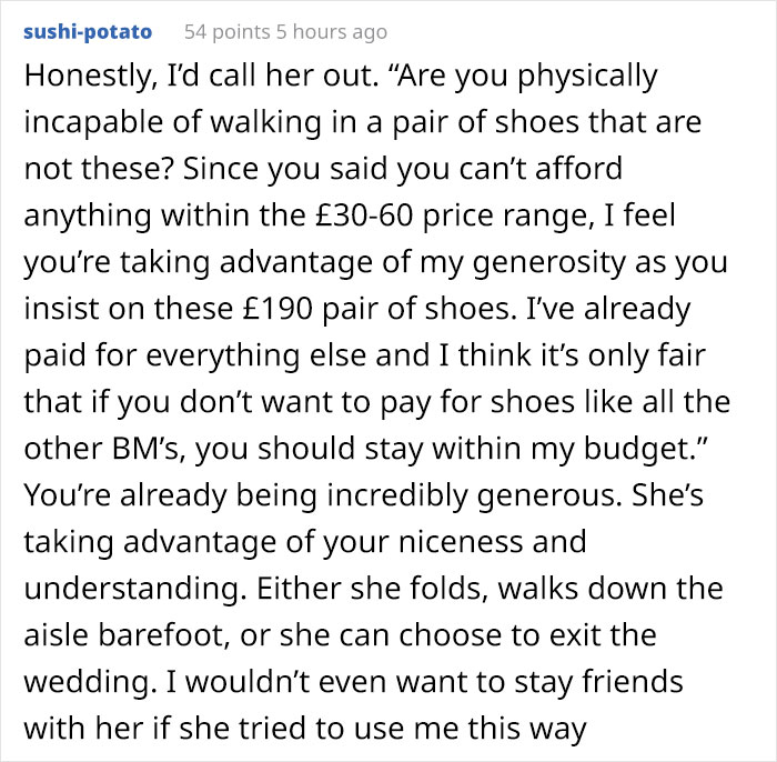 Bride Shames Bridesmaid Who Got Angry After The Bride Refused To Buy Her $250 Shoes For The Wedding