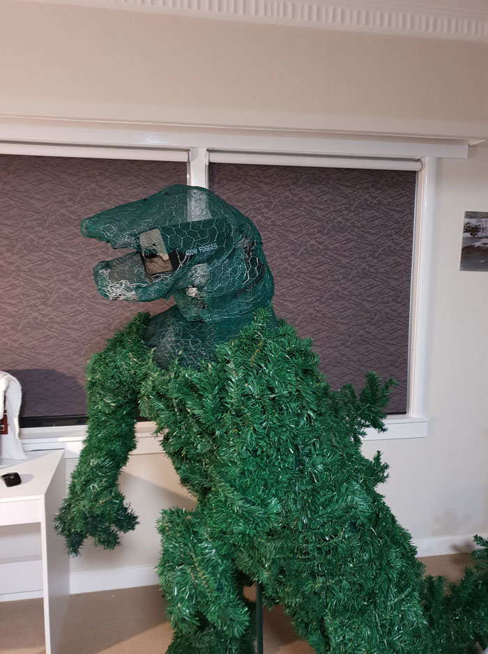 Guy Used Household Items To Build A Magnificent Smoke-Breathing Godzilla Christmas Tree