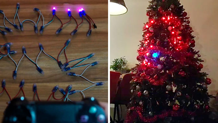 Engineer Shares A Video Of Christmas Tree Lights Turned Into A Snake Game Controlled With PS4 Controller