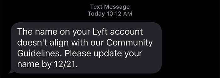 People With 'Offensive' Real Names Get Messages From Lyft Saying They Break 'Guidelines'