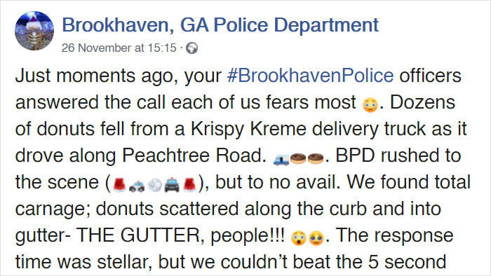 Police Officers Investigate A Krispy Kreme Truck That Spilled Donuts All Over The Road, Crack People Up With Their Hilarious Report
