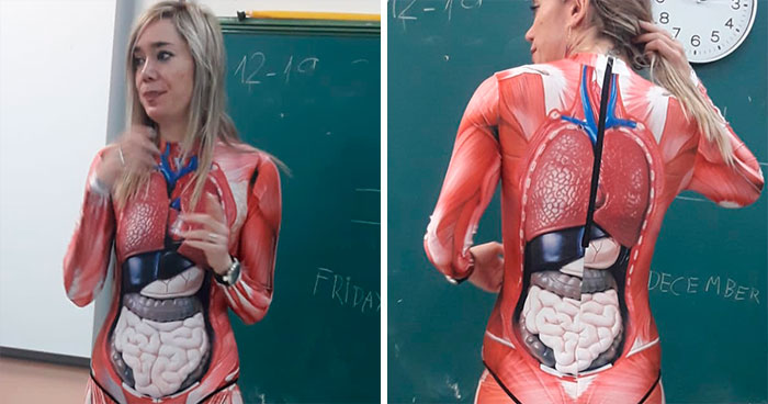 Teacher Gives Anatomy Lesson In A Full-Body Suit That Maps Out The Human Body In Sharp Detail